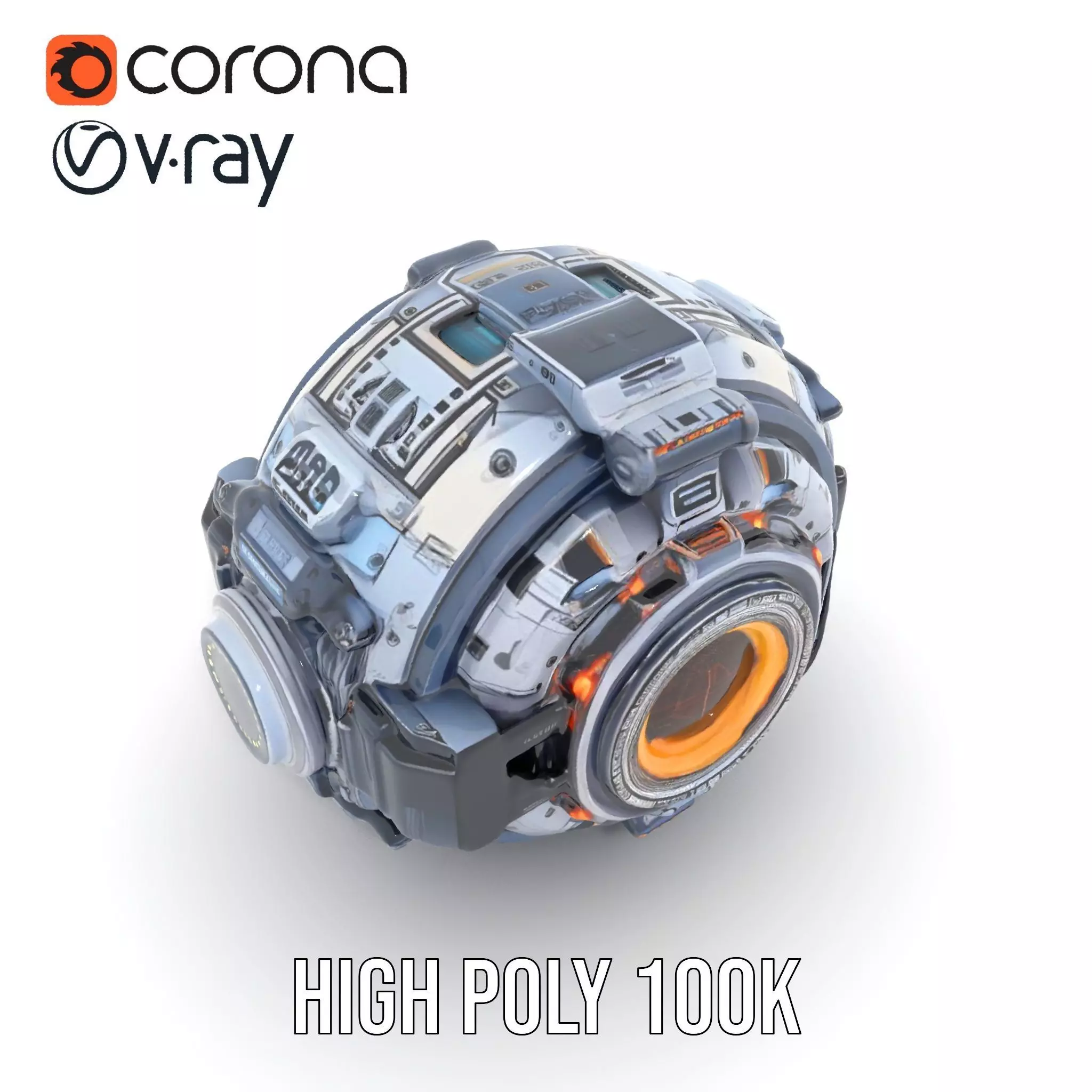 Futuristic SciFi Orb Drone Model Pack Low-poly 3D model_20