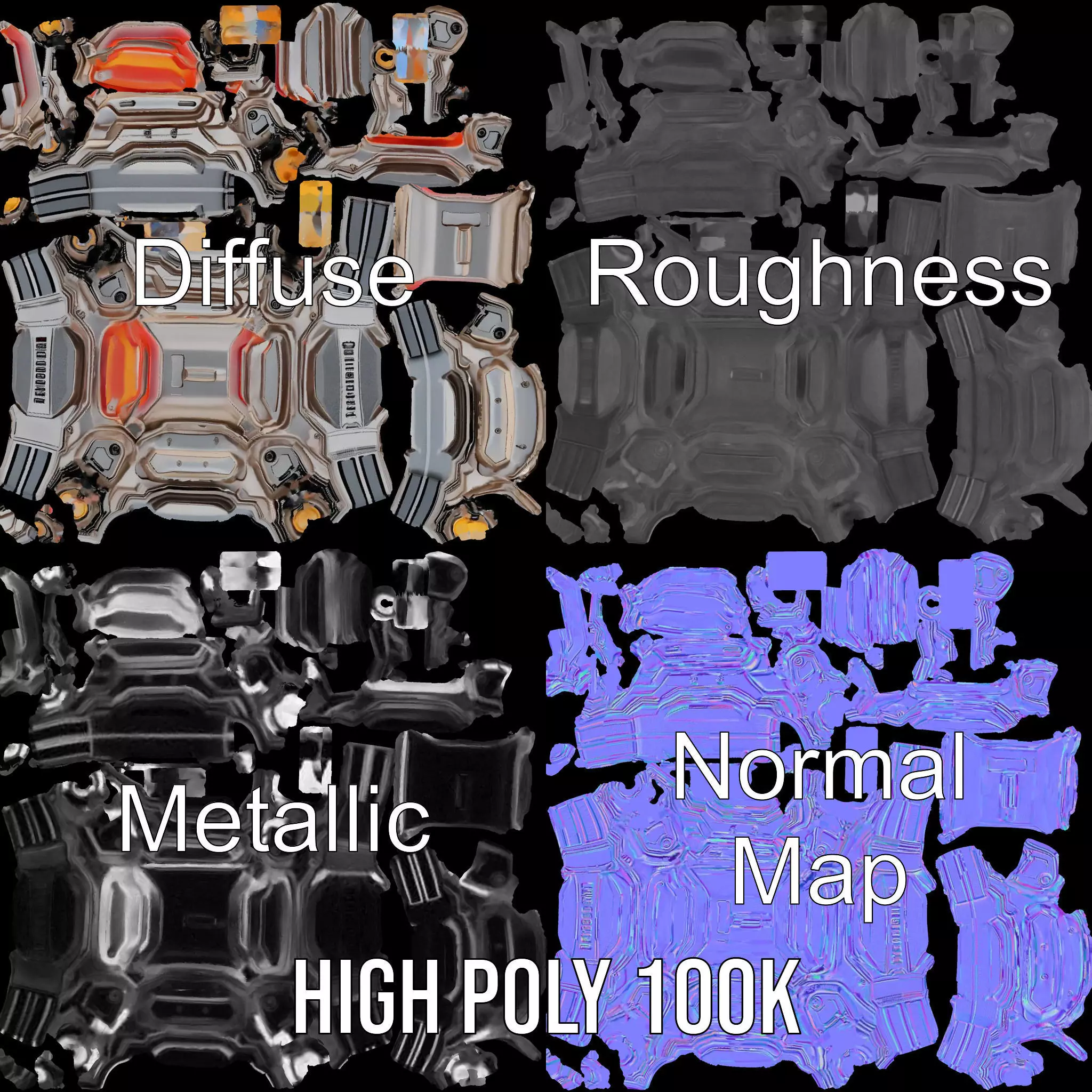 Futuristic Scifi Wall Panel Model Pack Low-poly 3D model_3