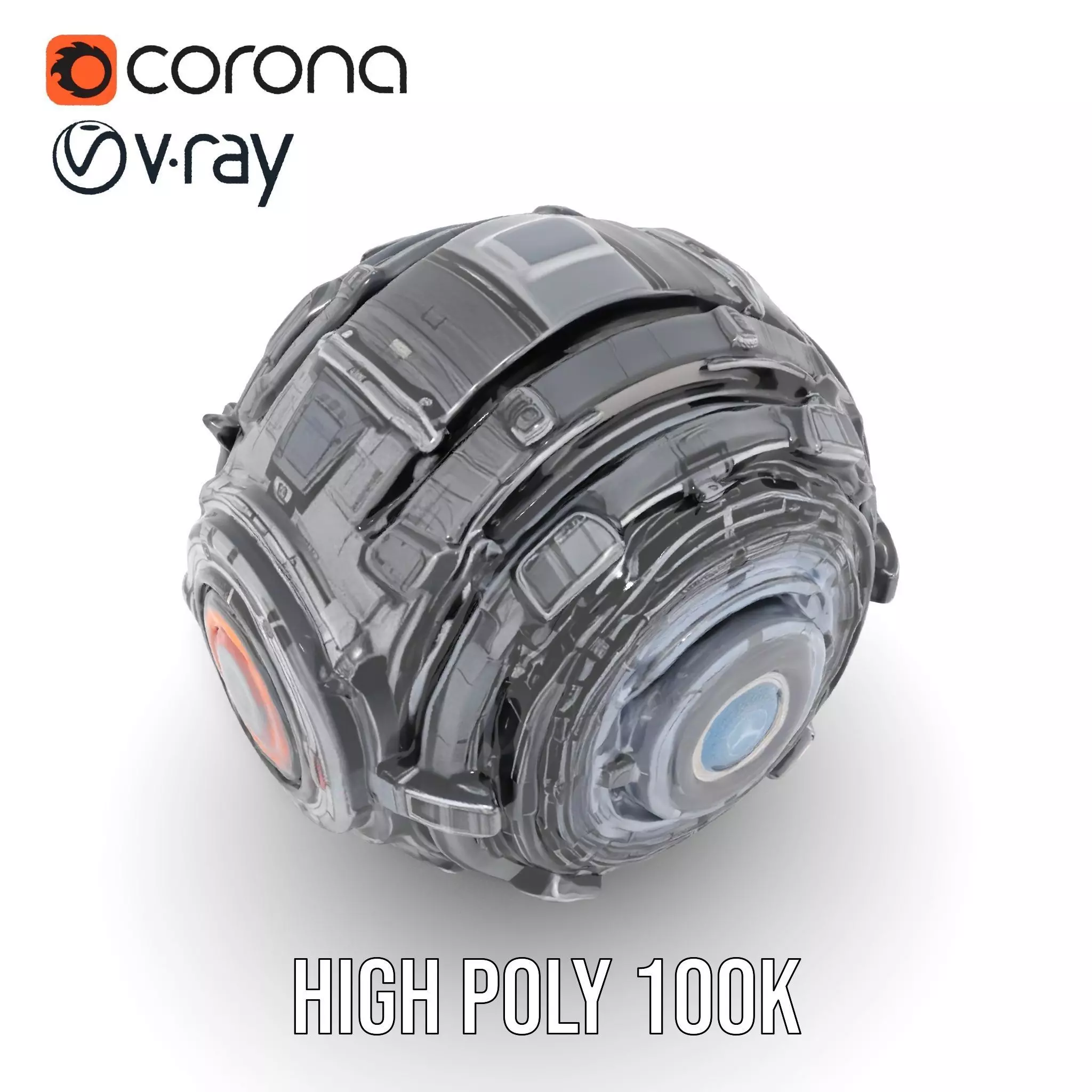Futuristic Mechanical Sphere Model Pack Low-poly 3D model_22