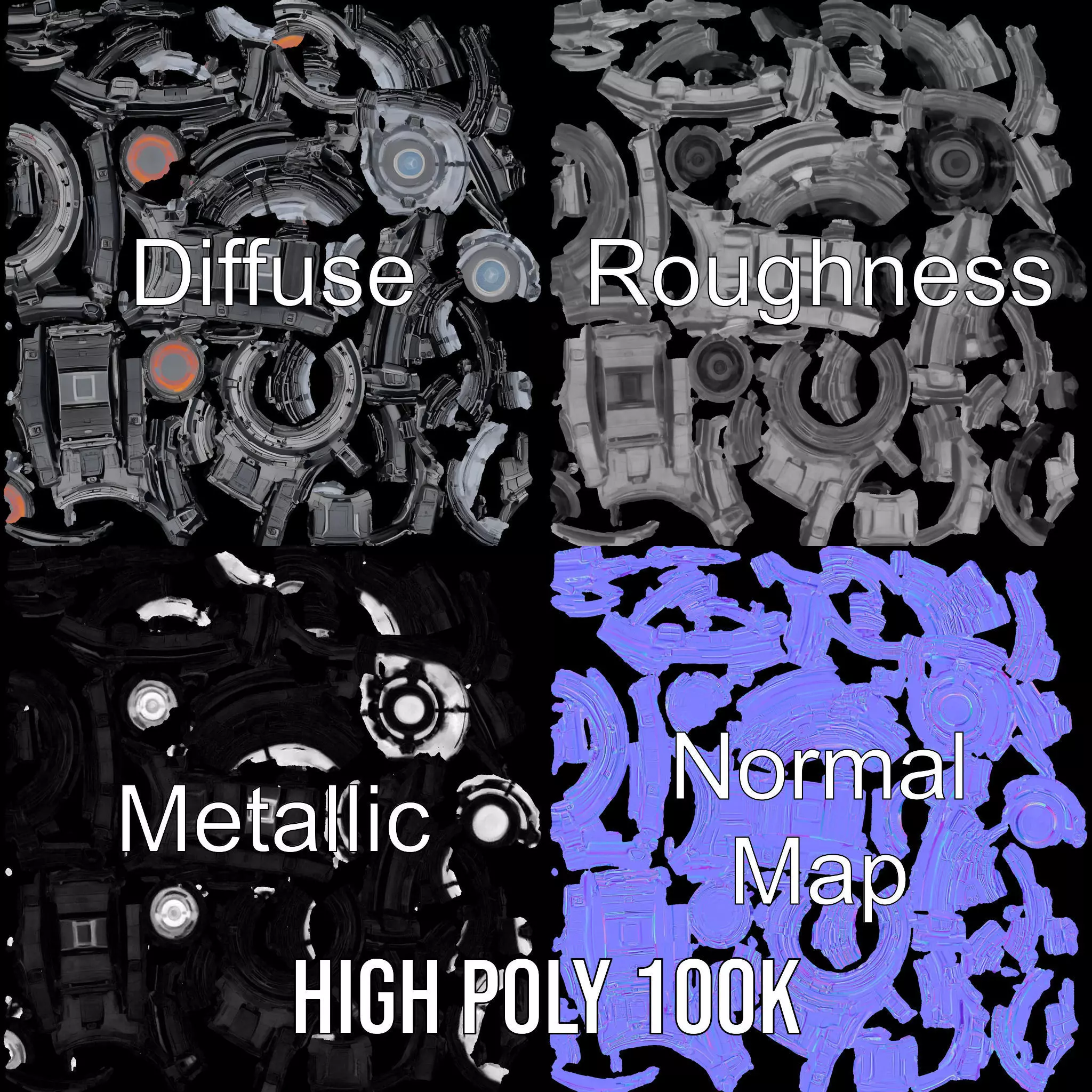 Futuristic Mechanical Sphere Model Pack Low-poly 3D model_3