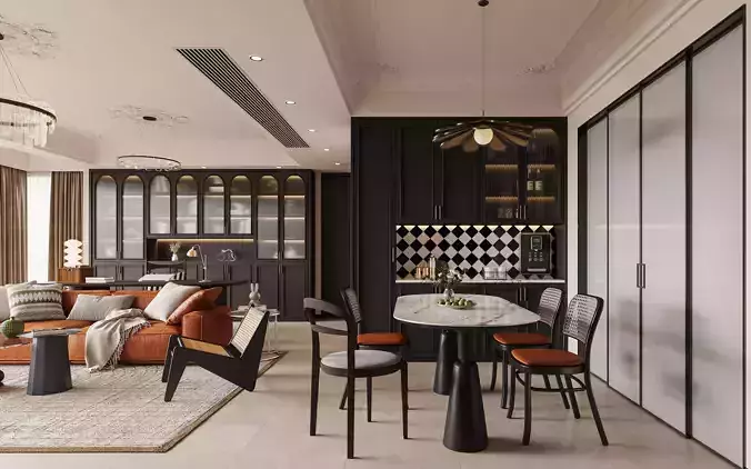 Luxury living room dining room interior scenes 24