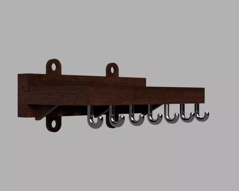 Minimalist Wall Mounted Shelf with Hooks 3D print model_1