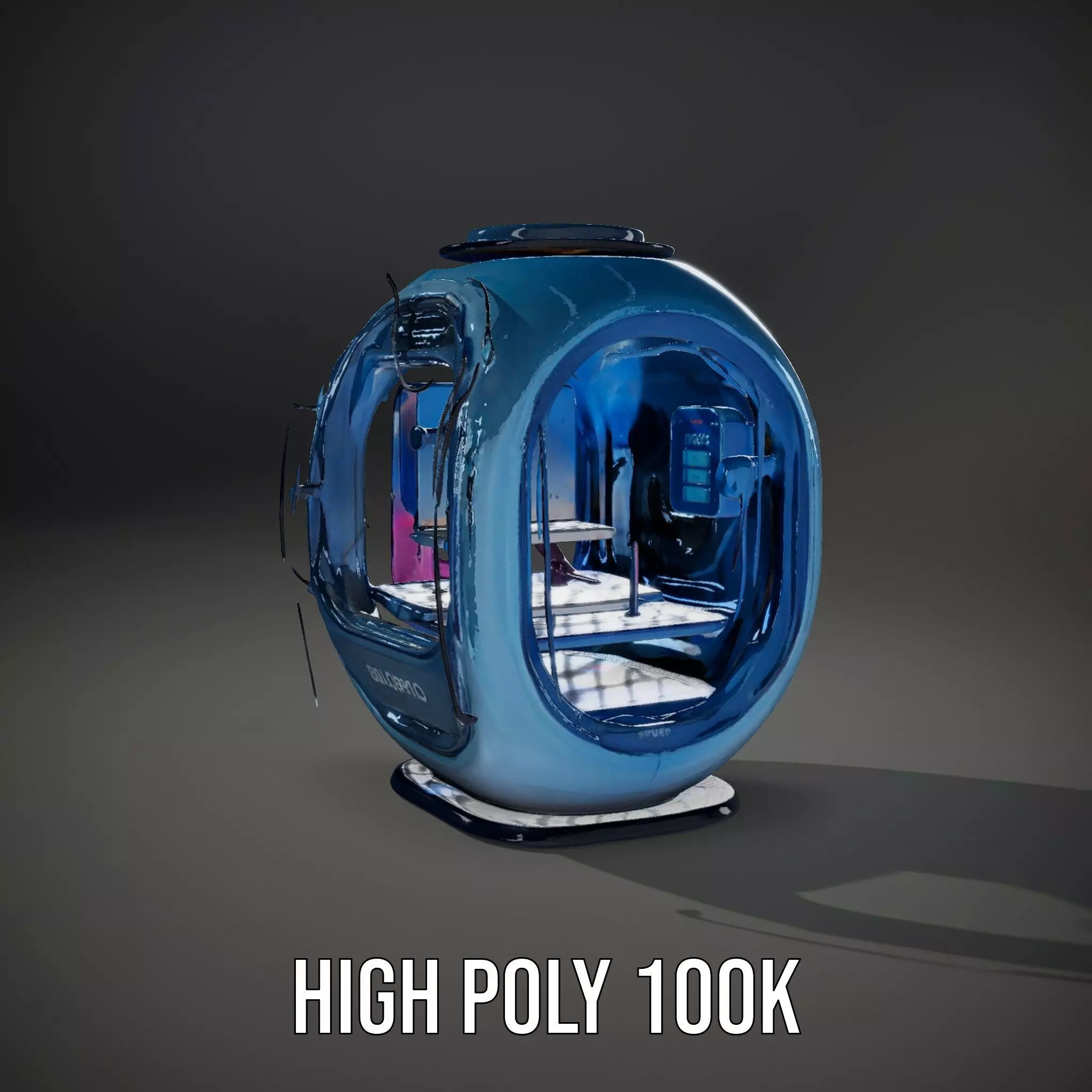 Futuristic Pod model pack with LEDs Low-poly 3D model_8