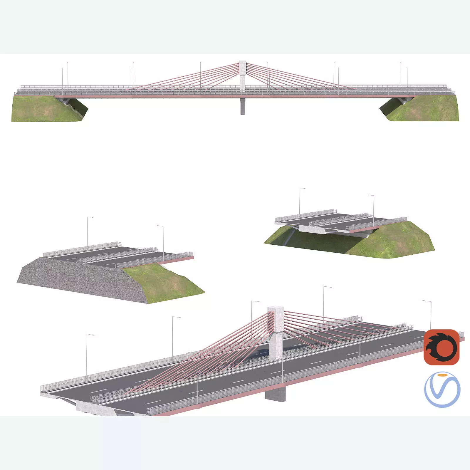 Bridge span suspension structure construction kit 3D model_0