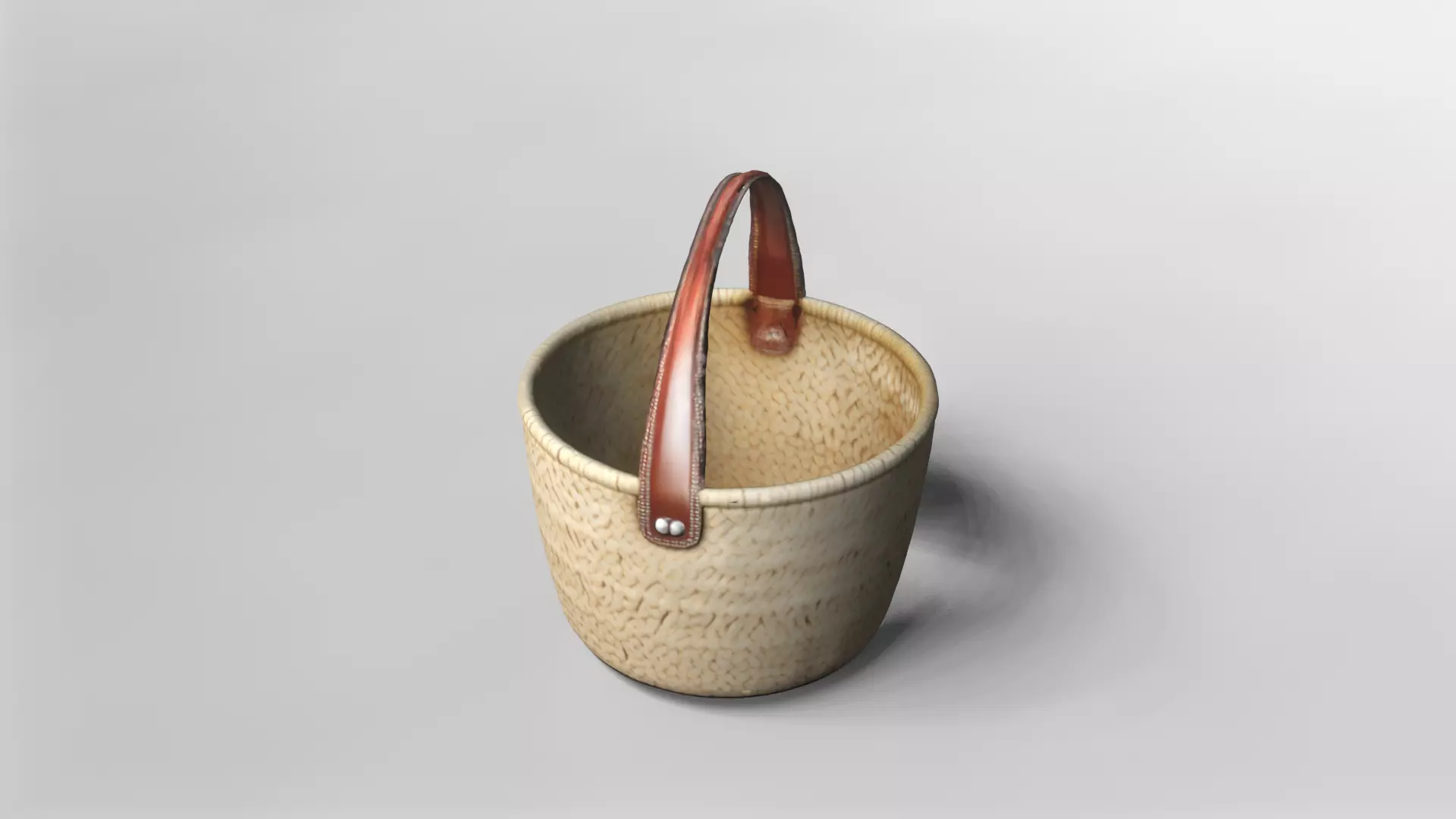 Handwoven Straw Tote Bag with Leather Handles 3D model_1