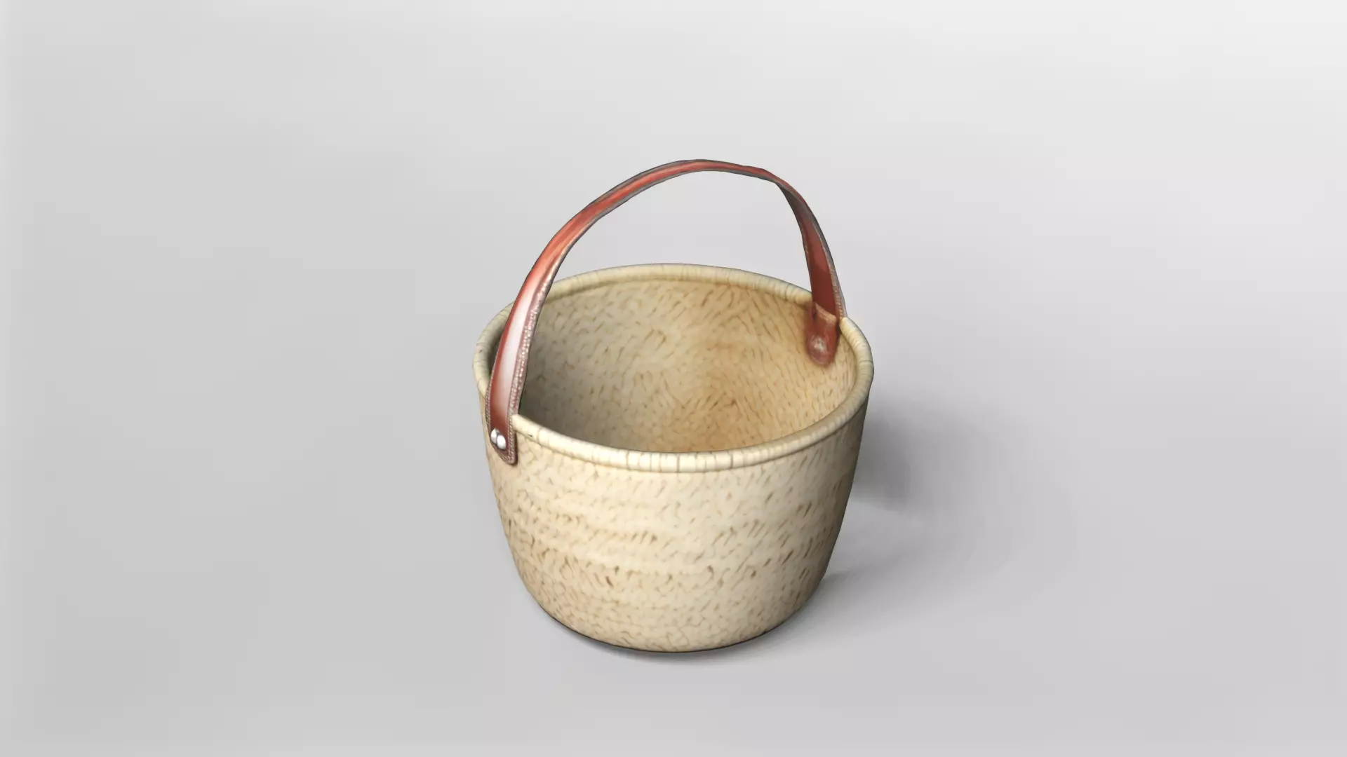 Handwoven Straw Tote Bag with Leather Handles 3D model_2