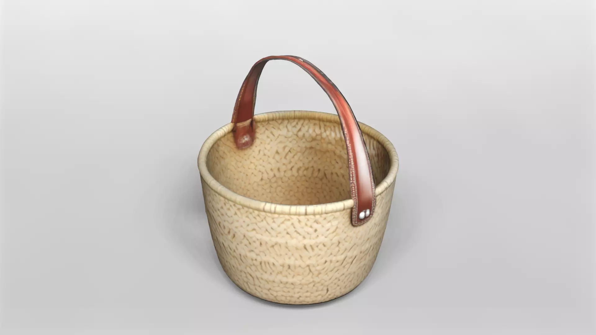Handwoven Straw Tote Bag with Leather Handles 3D model_0