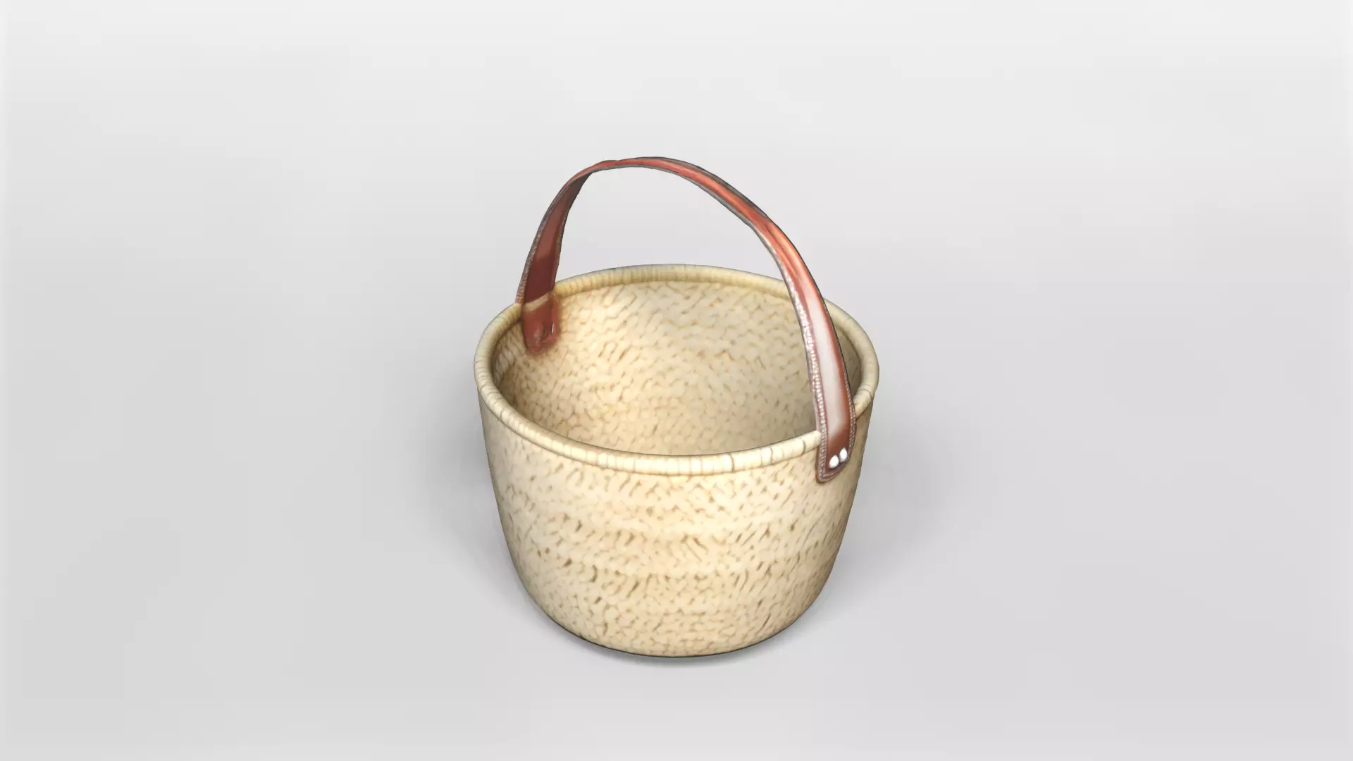 Handwoven Straw Tote Bag with Leather Handles 3D model_3