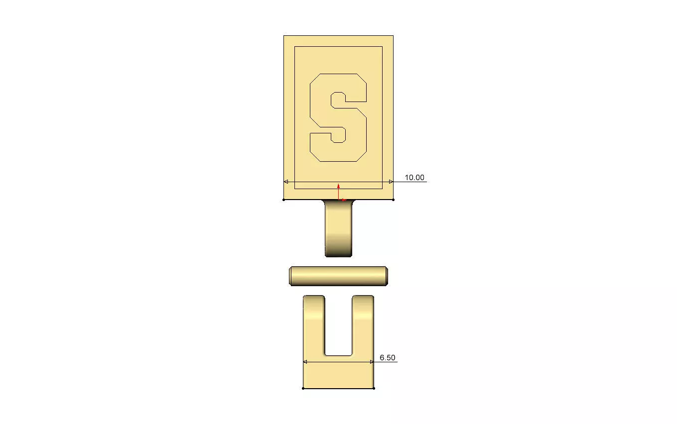 S letter varsity font 12x10x10mm enamel bail link 3D print model_6