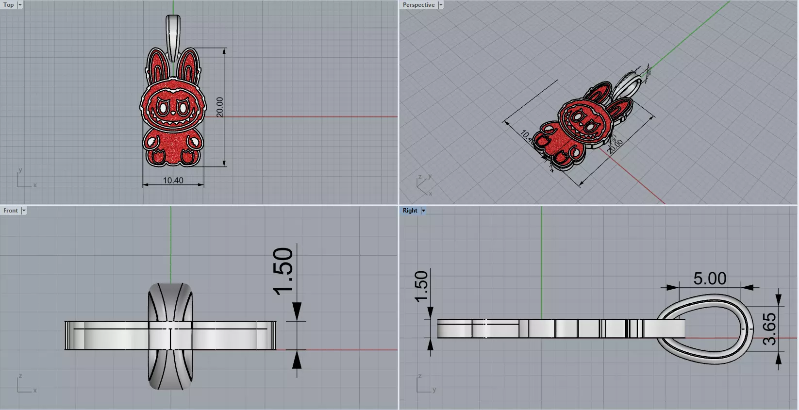 labubu pendant with texture model 1404 3D print model_3