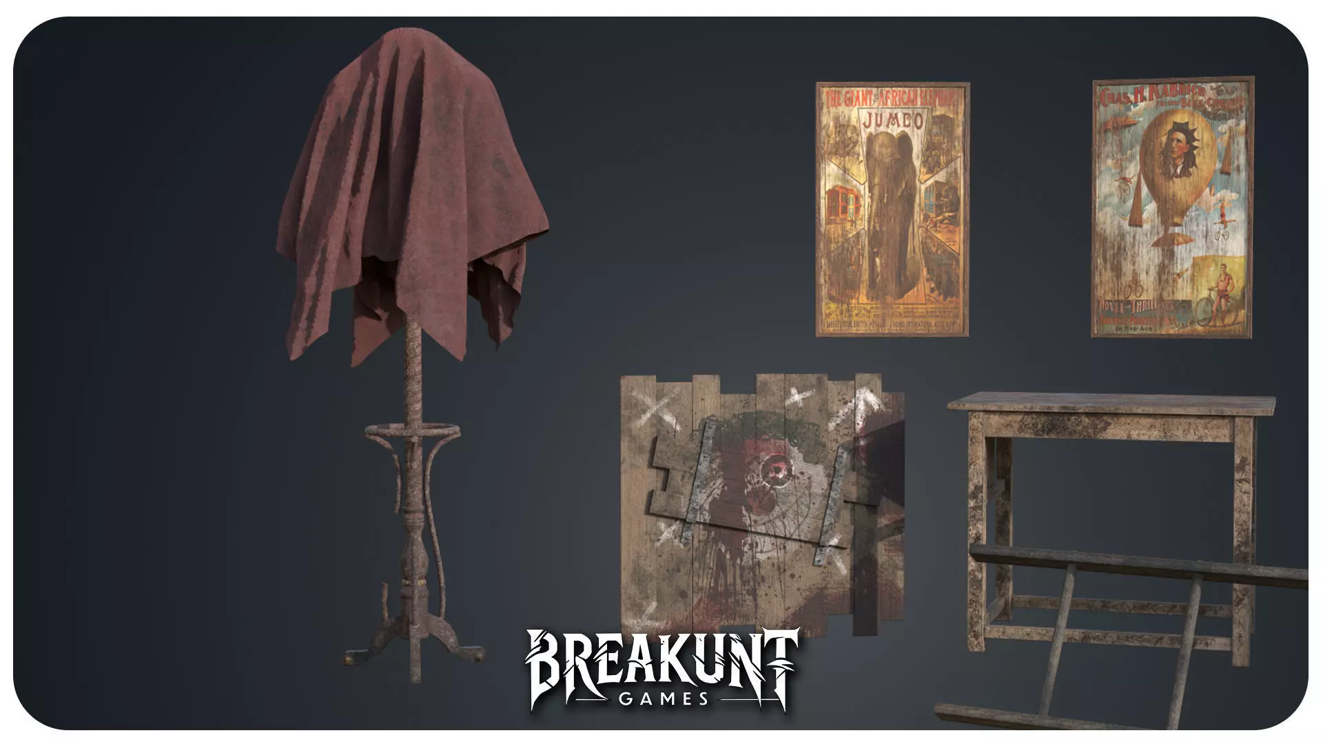 Horror Circus Furnitures - 3d Models pack - 16 assets Low-poly 3D model_5