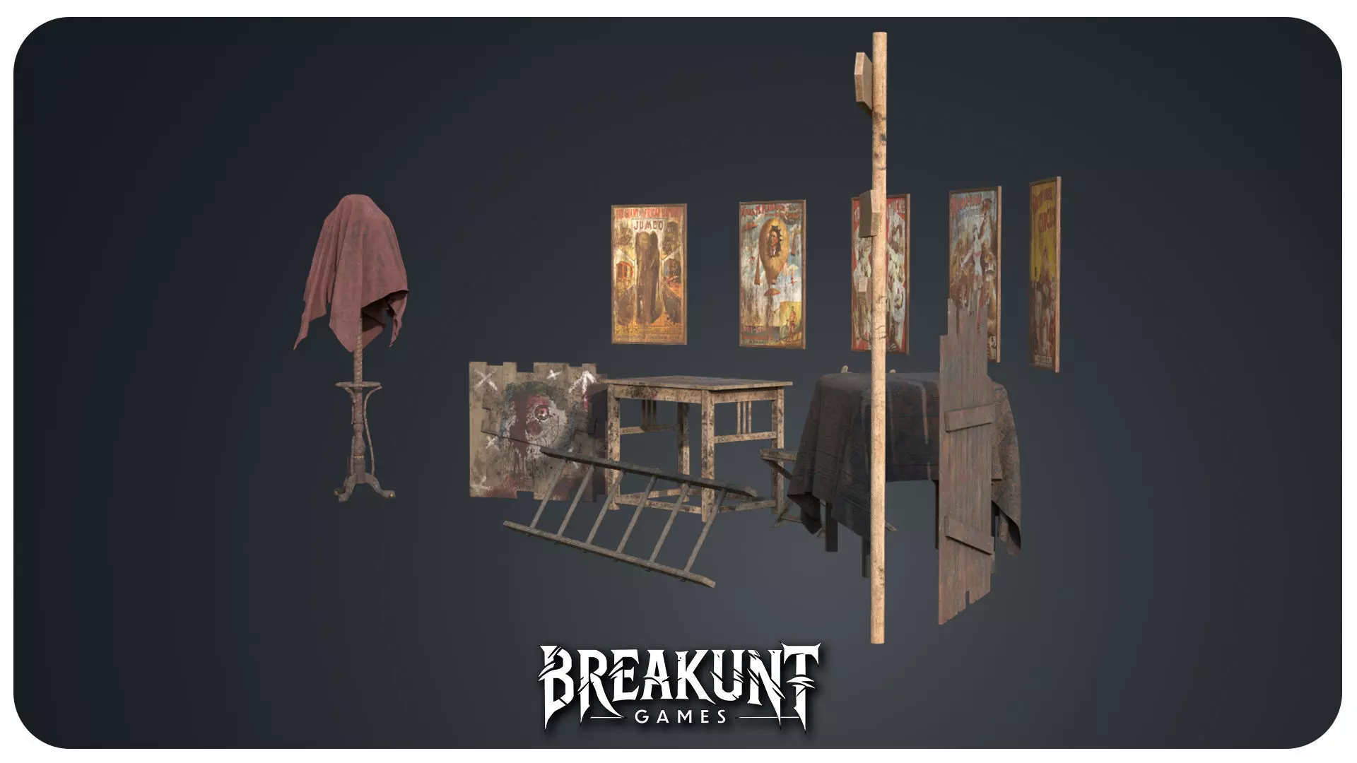 Horror Circus Furnitures - 3d Models pack - 16 assets Low-poly 3D model_3