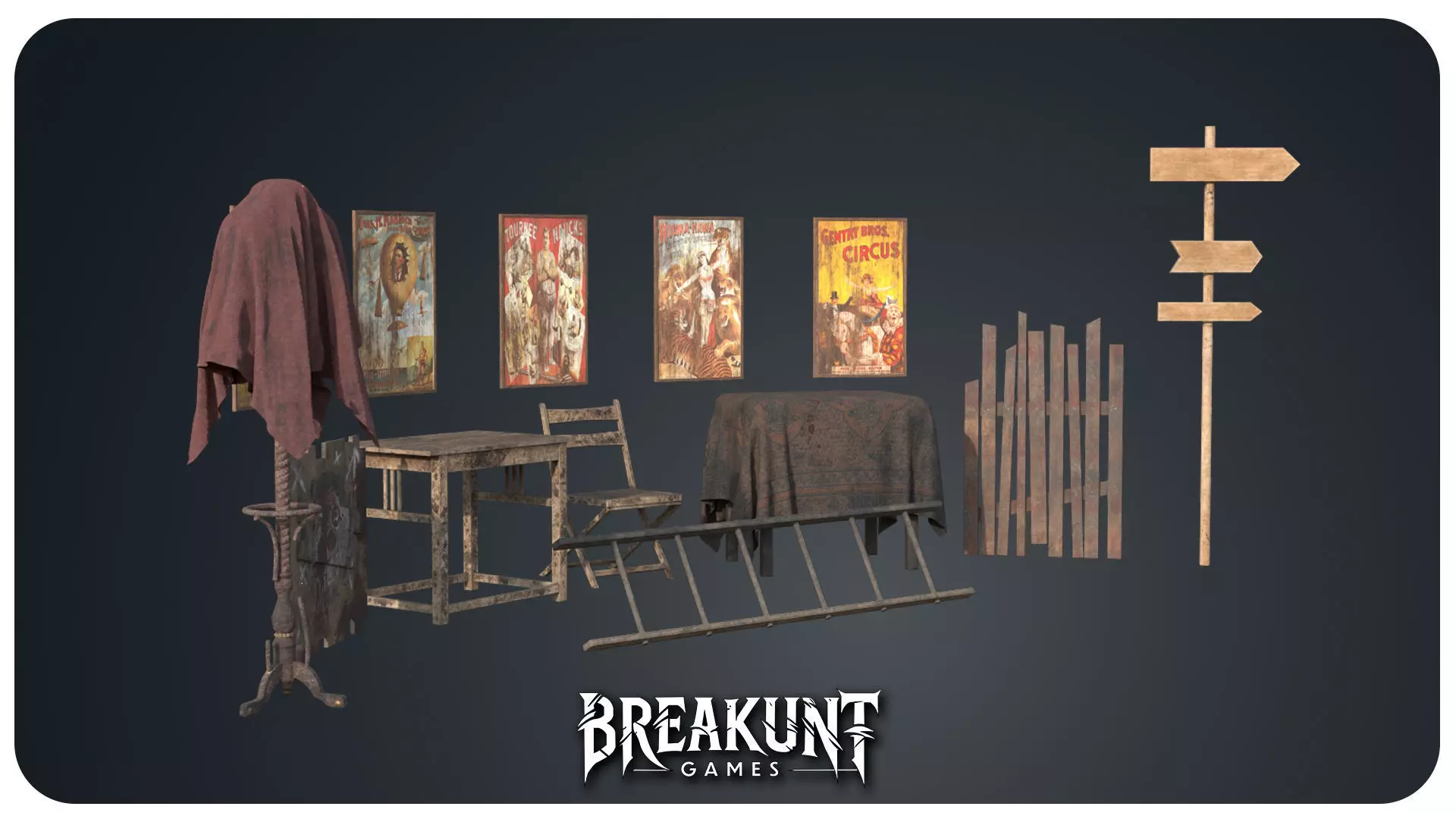 Horror Circus Furnitures - 3d Models pack - 16 assets Low-poly 3D model_4