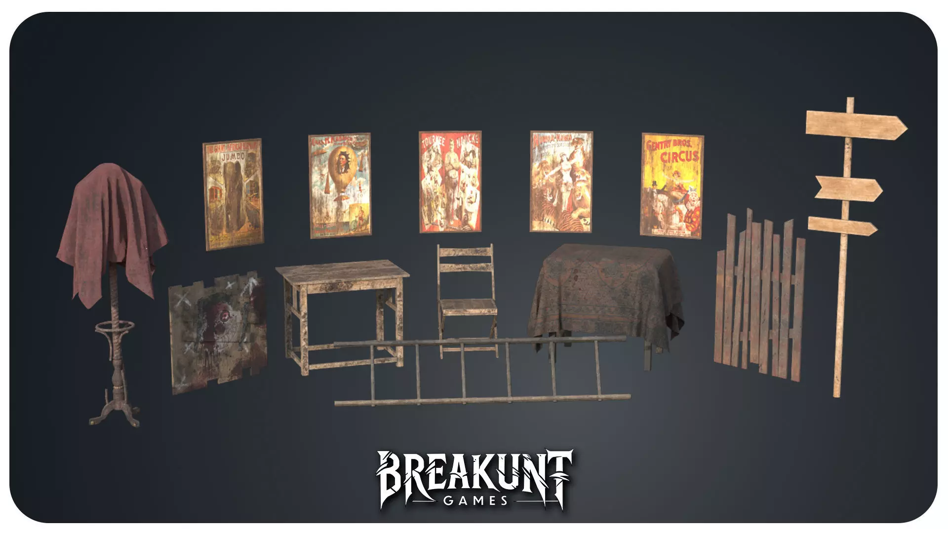 Horror Circus Furnitures - 3d Models pack - 16 assets Low-poly 3D model_2