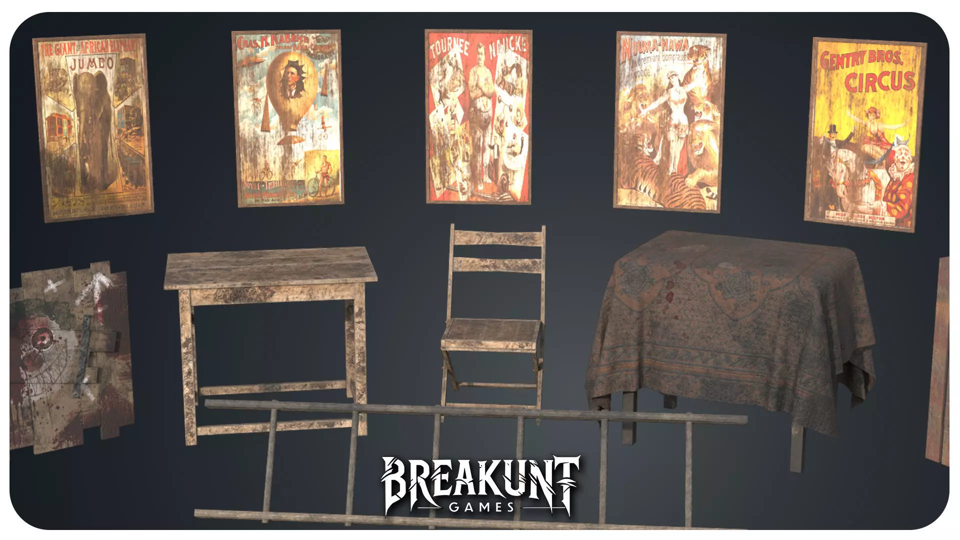 Horror Circus Furnitures - 3d Models pack - 16 assets Low-poly 3D model_6