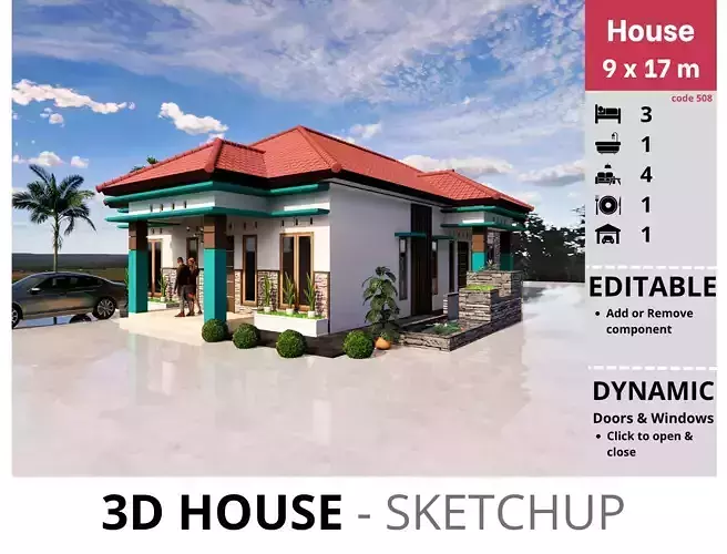 House 9x17m code 508 - Sketchup 3D model 3D model