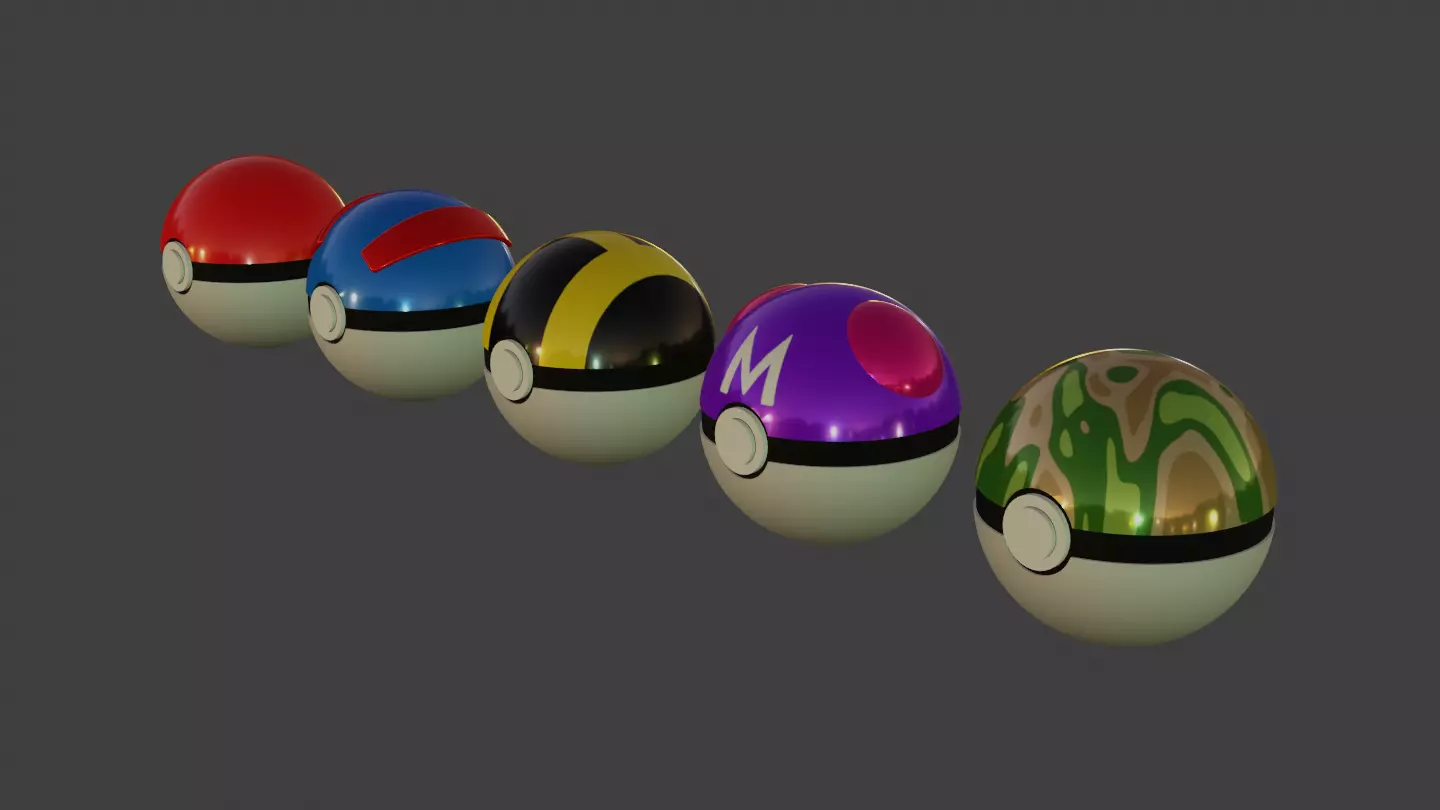 Pokemon - First Game Generation PokeBall Set -Open and Close 3D model_3