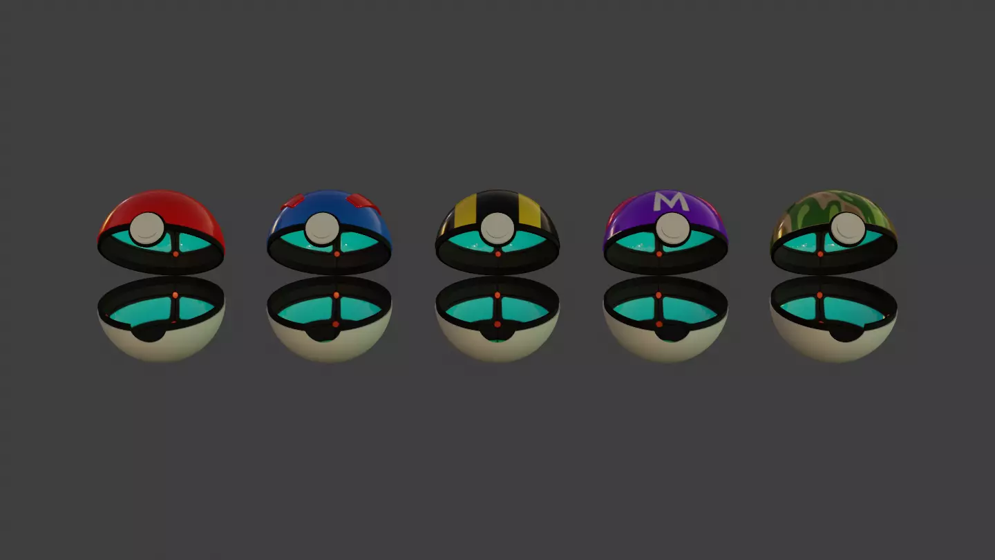 Pokemon - First Game Generation PokeBall Set -Open and Close 3D model_2