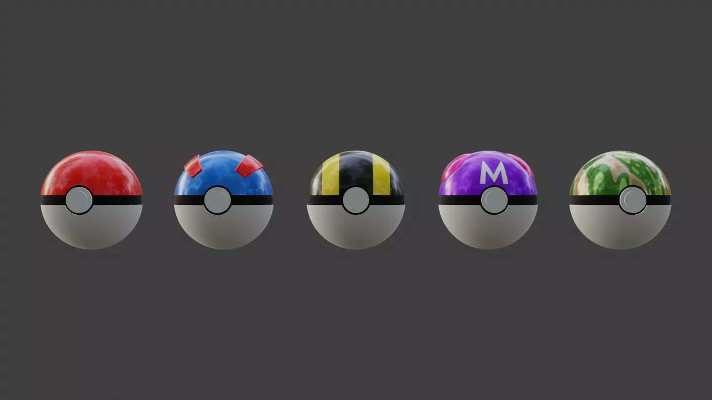 Pokemon - First Game Generation PokeBall Set -Open and Close 3D model_1