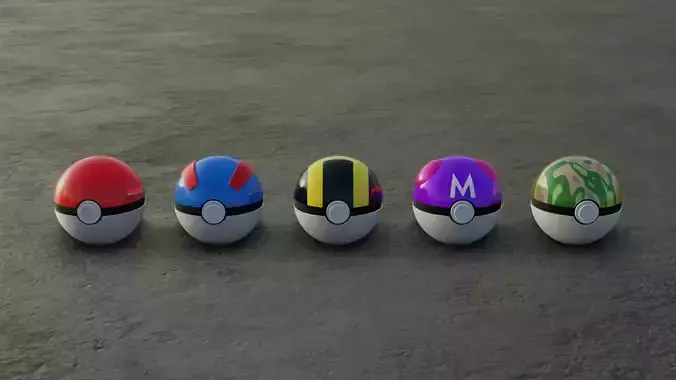 Pokemon - First Game Generation PokeBall Set -Open and Close 3D model