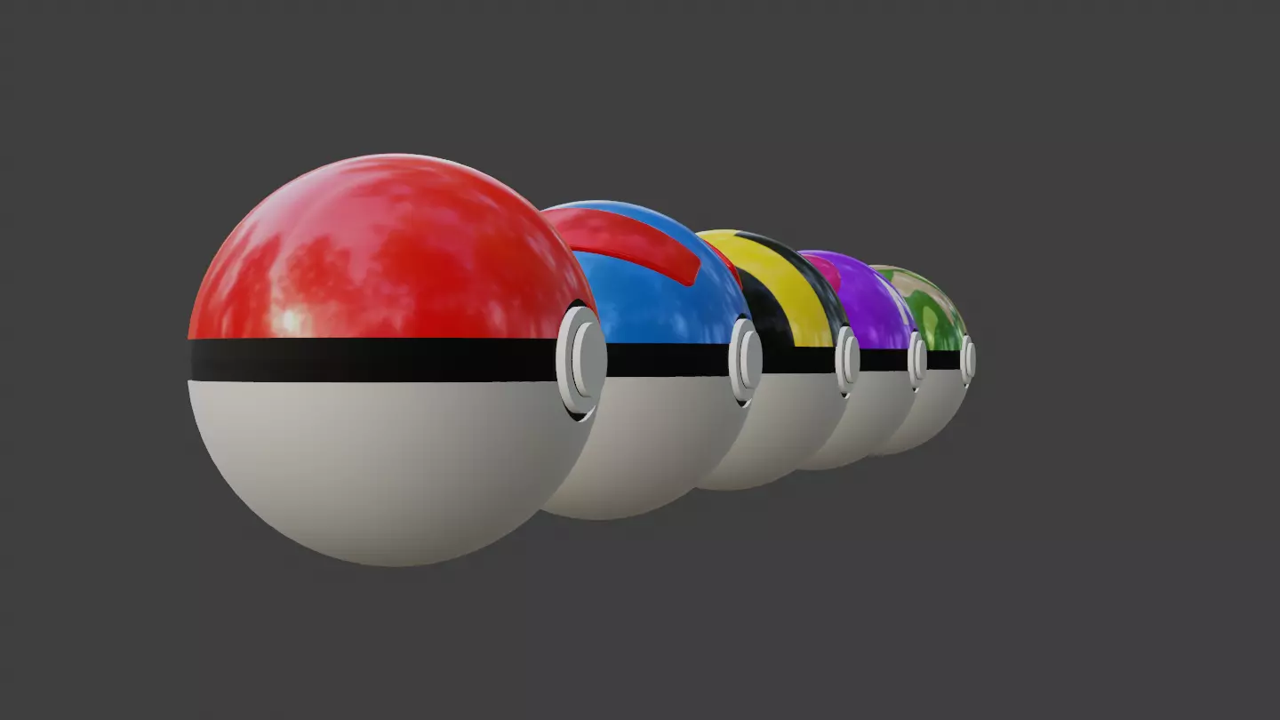Pokemon - First Game Generation PokeBall Set -Open and Close 3D model_4