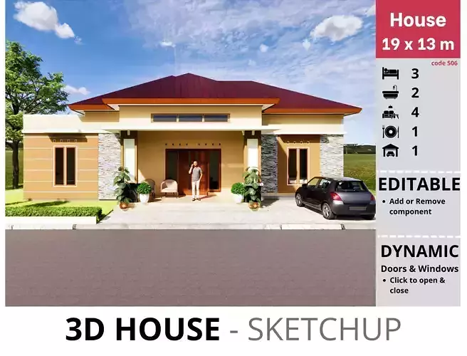 House 19x13m code 506 - Sketchup 3D model 3D model