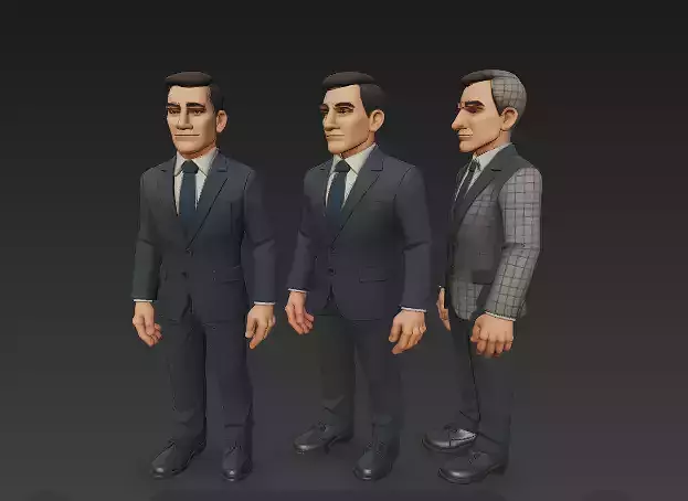 3 Business Men 3D Character - Meticulously crafted Low-poly 3D model