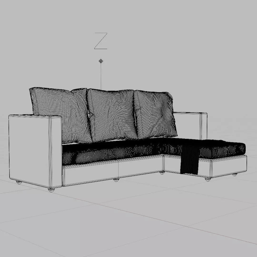 L-Shaped 3-Seater Sofa 3D model_2