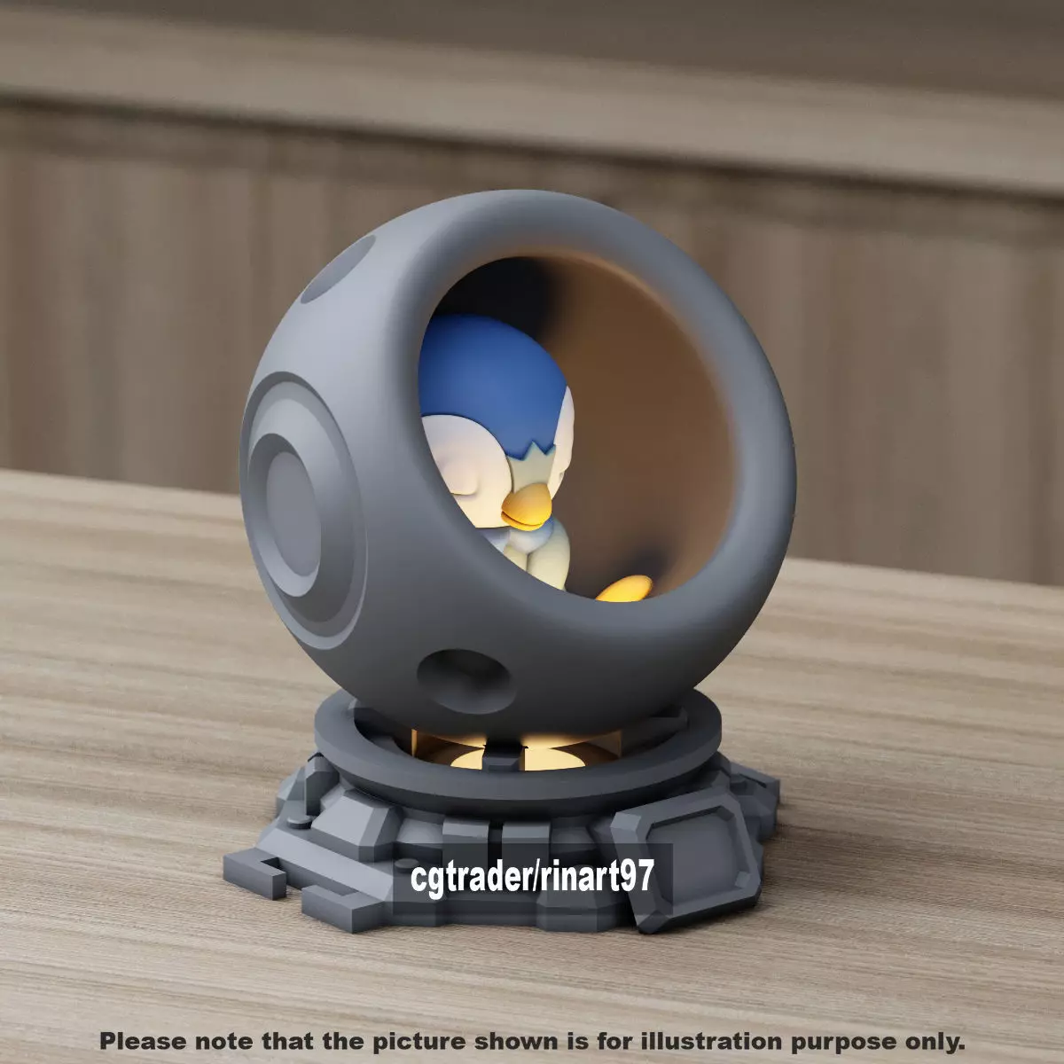 Piplup in healing machine pods from pokemon 3D print model_10