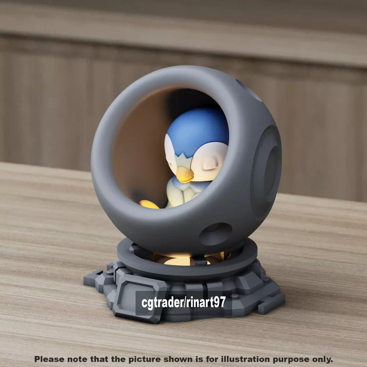 Piplup in healing machine pods from pokemon 3D print model_12