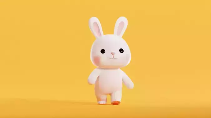 Chibi Kawaii Bunny Character  Cute Cartoon Animated Low Poly  Low-poly 3D model
