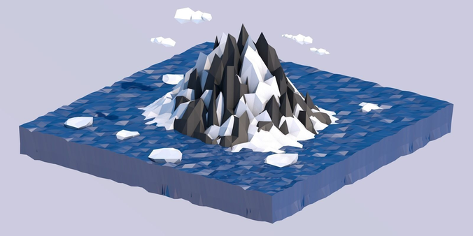 Low Poly Iceland iceberg with snow Low-poly 3D model