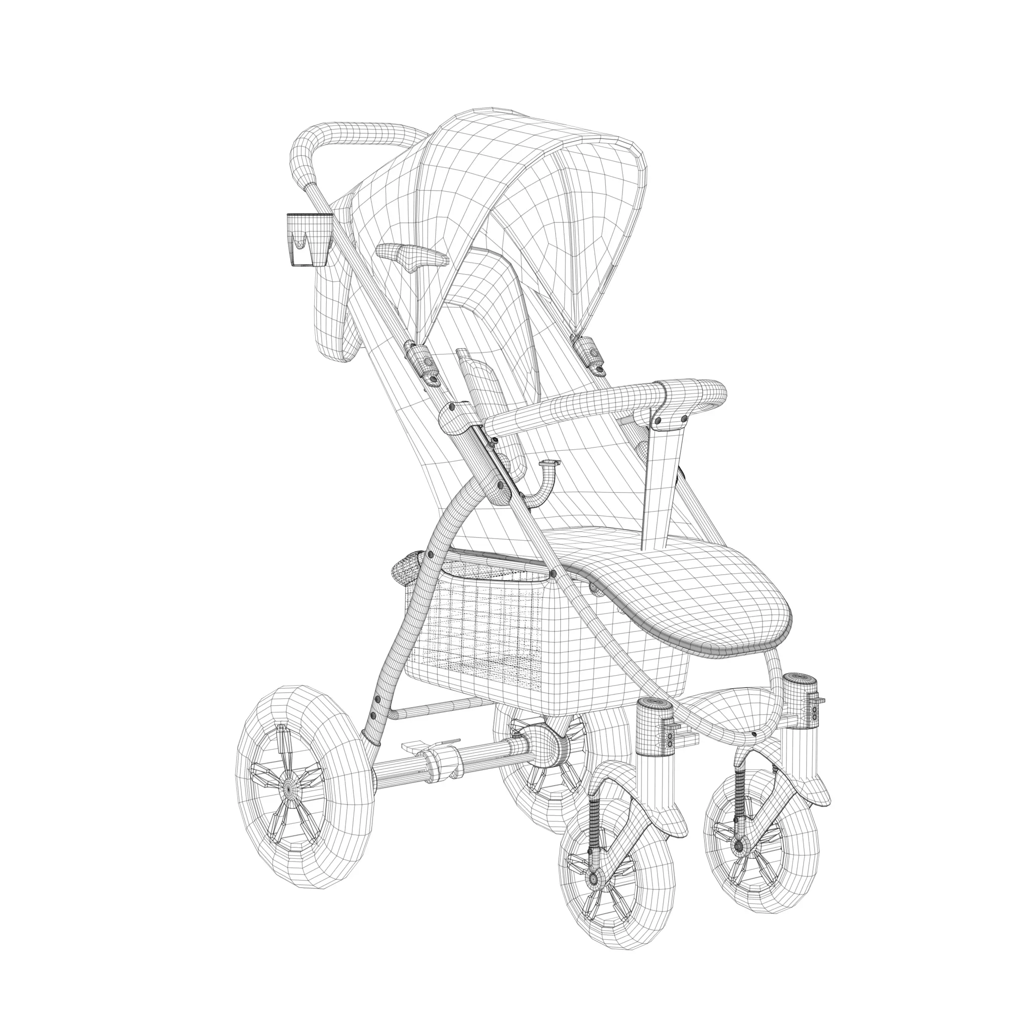 Baby Stroller Low-poly 3D model_5