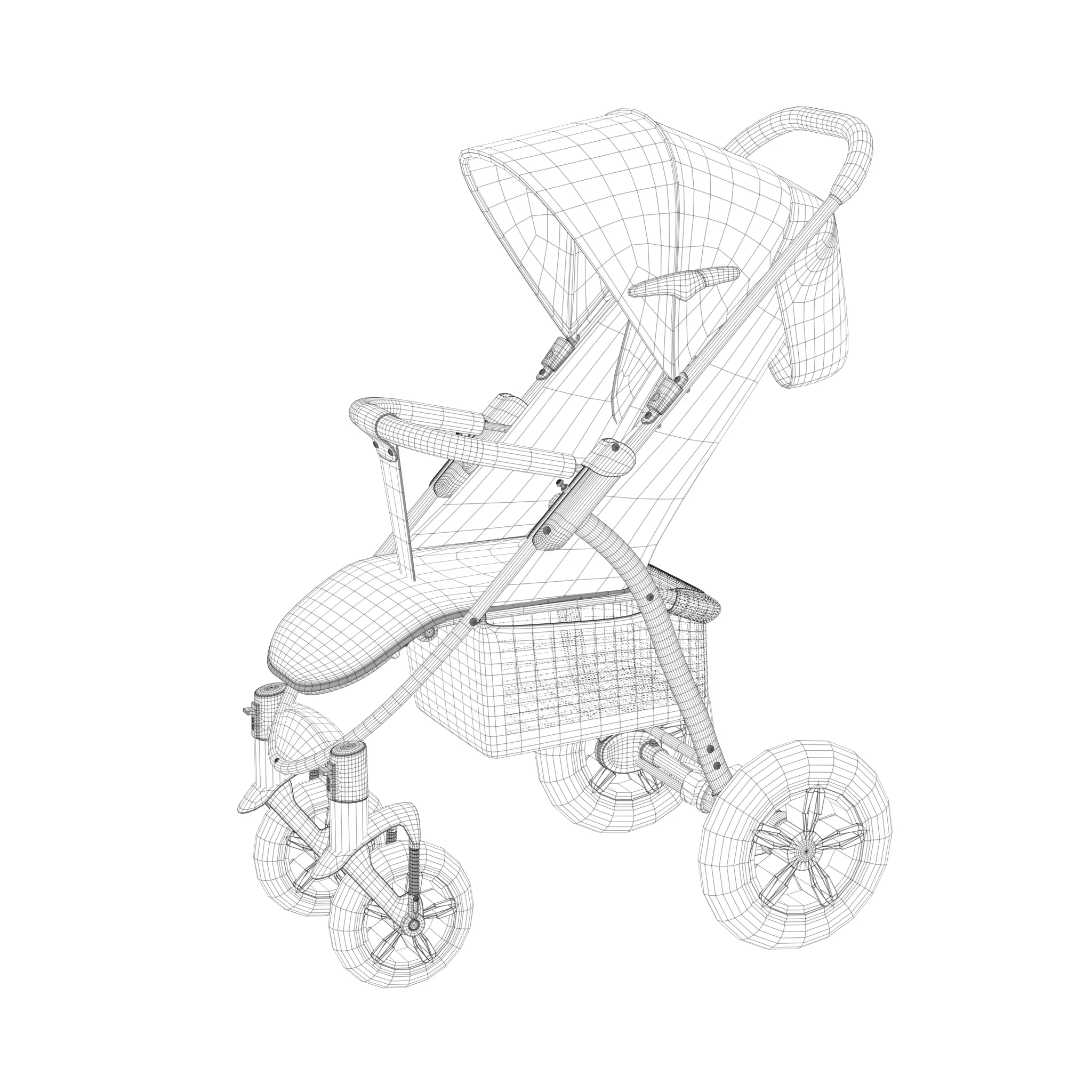 Baby Stroller Low-poly 3D model_12
