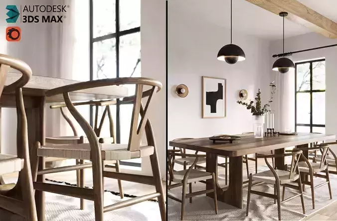 Scene of Dining Room Interior for 3dsMax in Corona Render 3D model