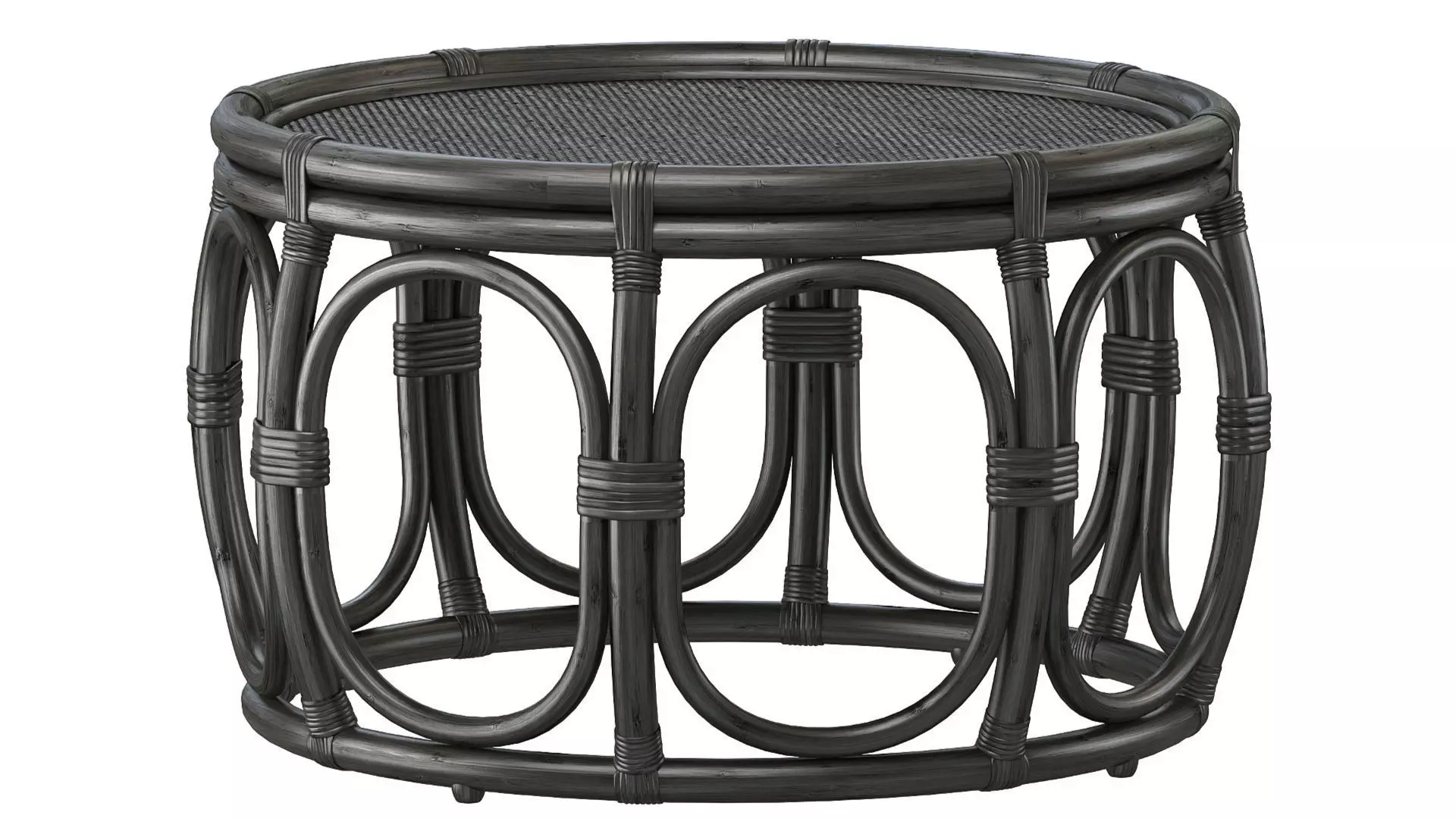 Black Round Wicker rattan bamboo table 3D model_4