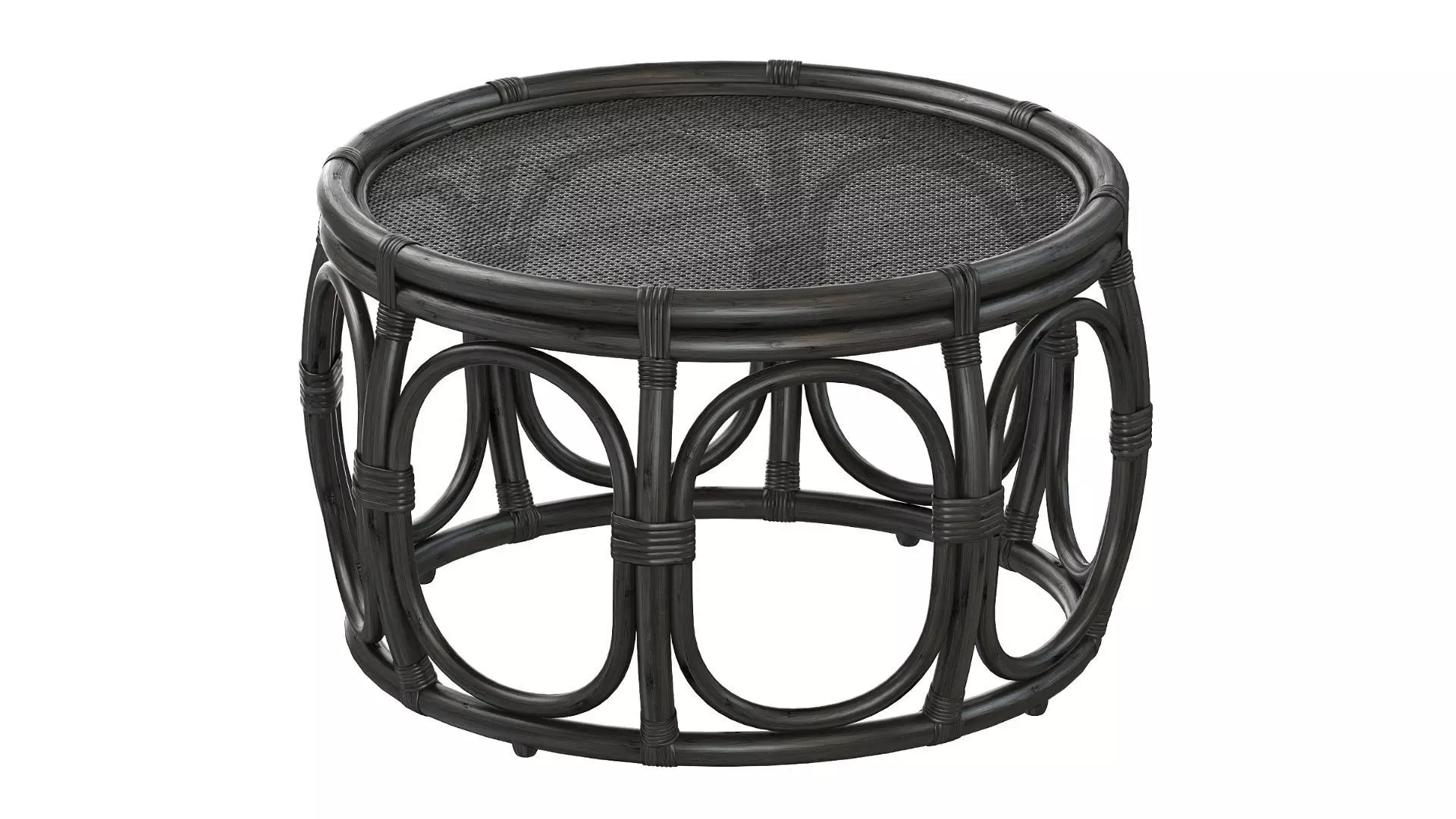 Black Round Wicker rattan bamboo table 3D model_3