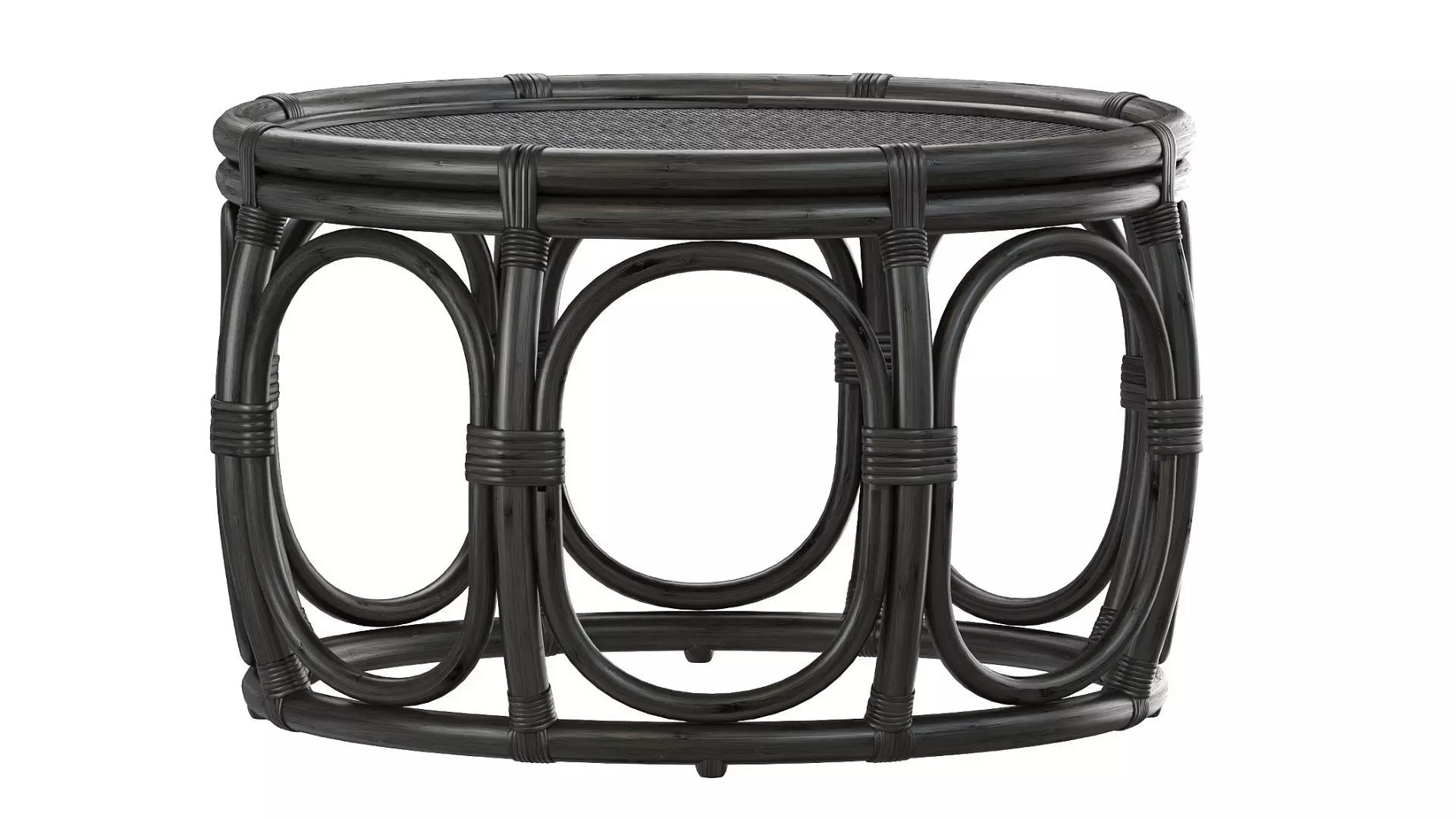 Black Round Wicker rattan bamboo table 3D model_2
