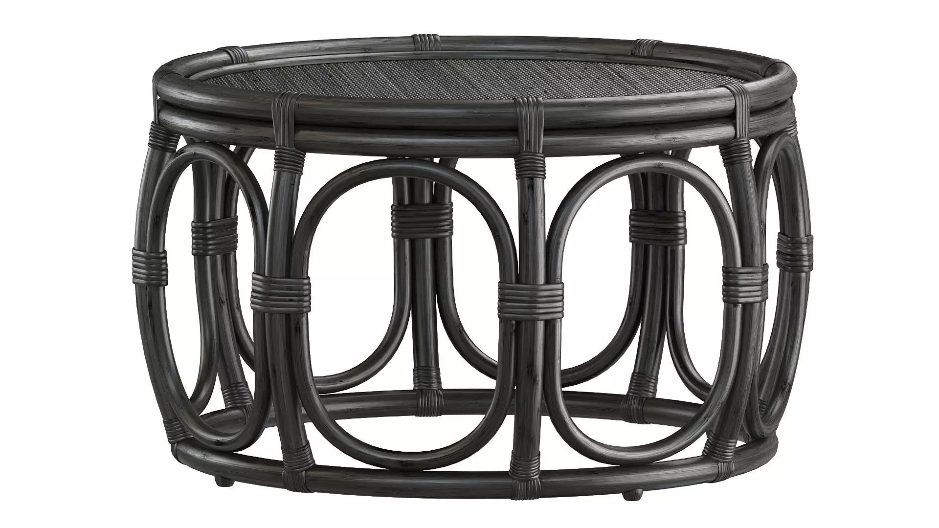 Black Round Wicker rattan bamboo table 3D model_1