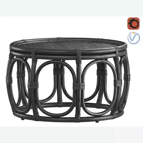 Black Round Wicker rattan bamboo table 3D model