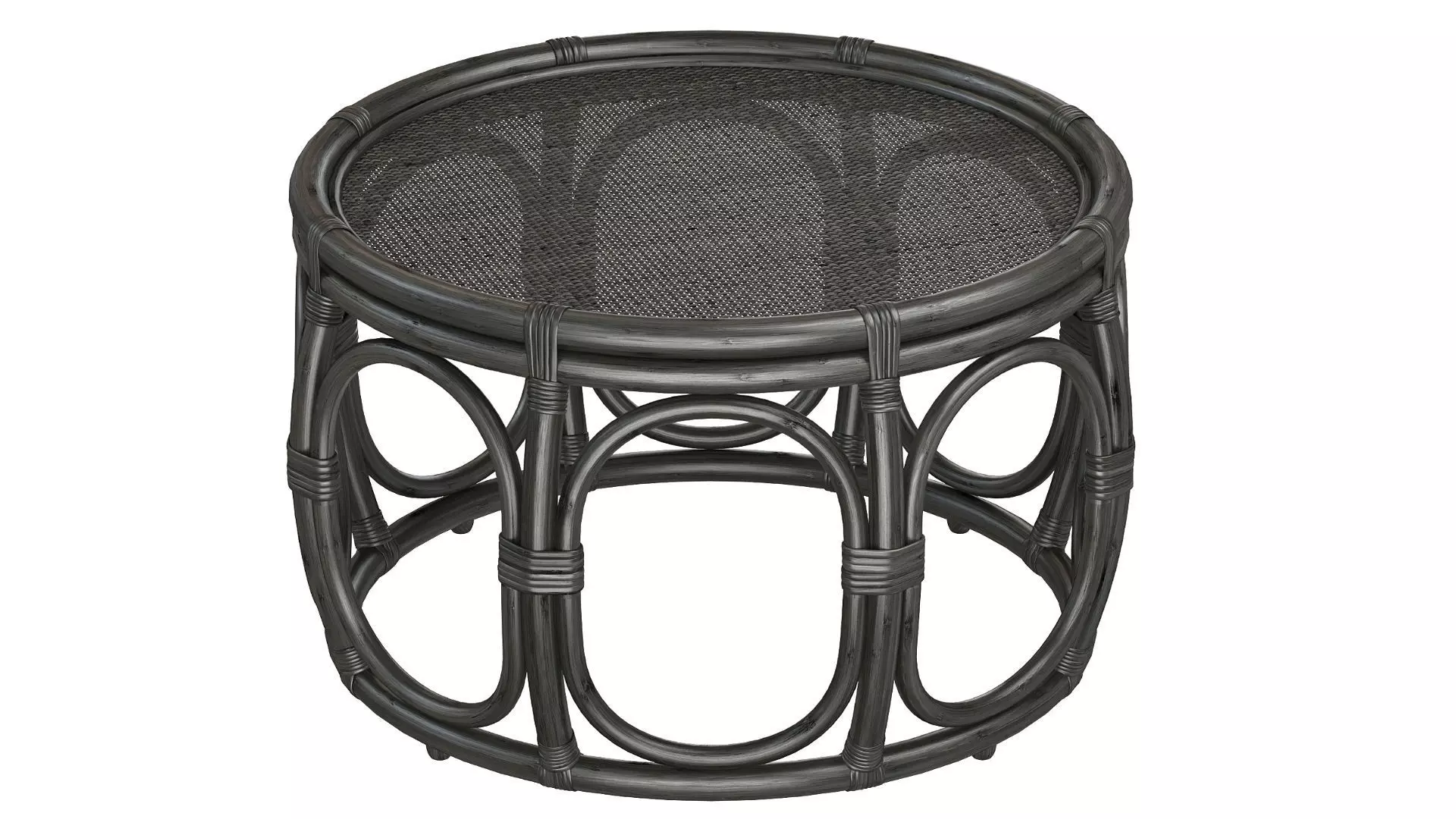 Black Round Wicker rattan bamboo table 3D model_5