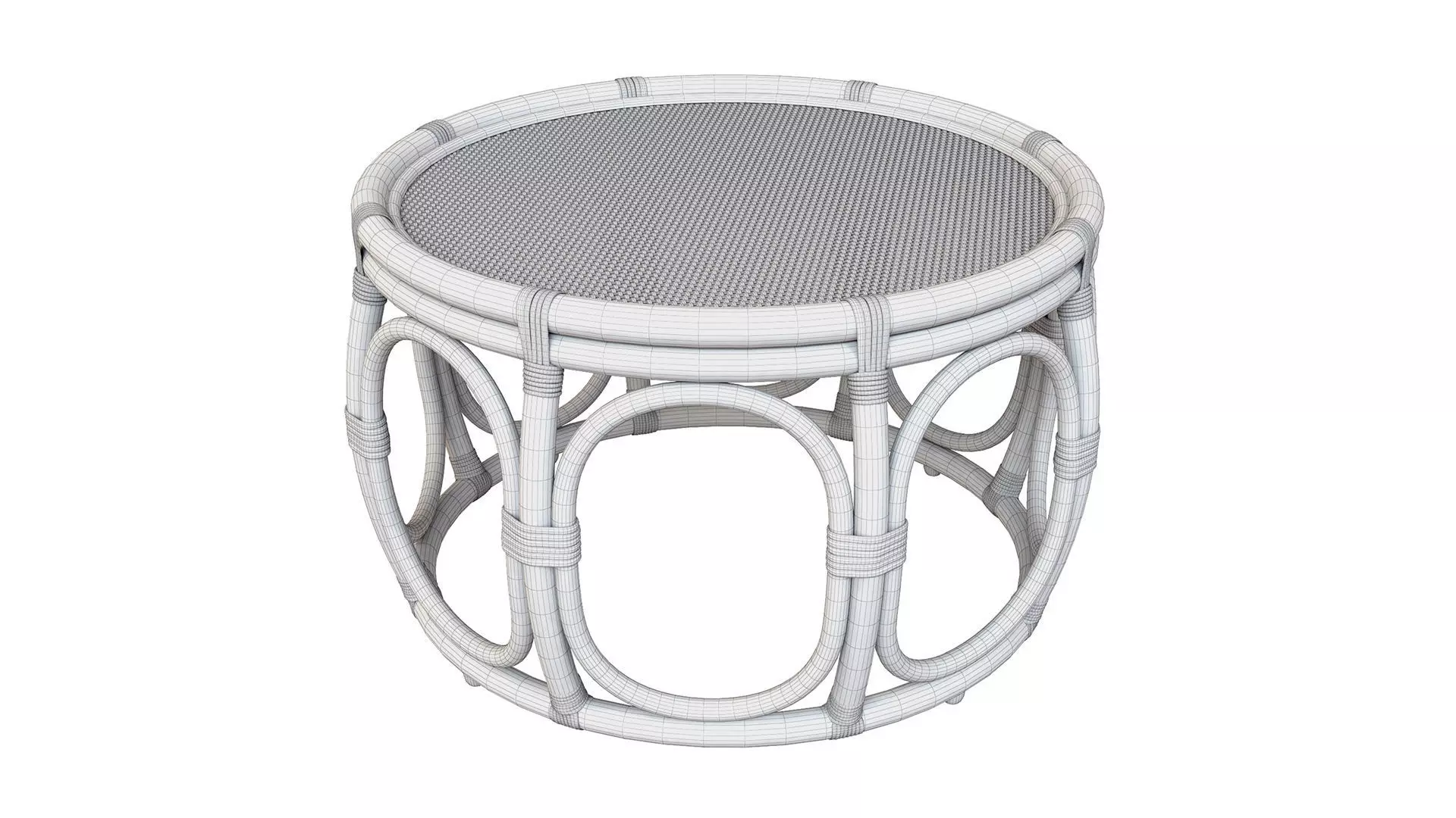 Black Round Wicker rattan bamboo table 3D model_8