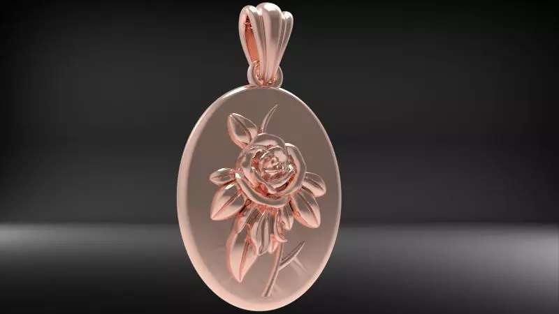 Vintage Golden Rose Flower Pendant Necklace 3D print model_4