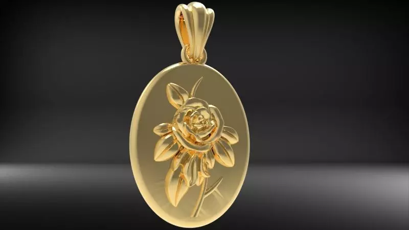 Vintage Golden Rose Flower Pendant Necklace 3D print model_1