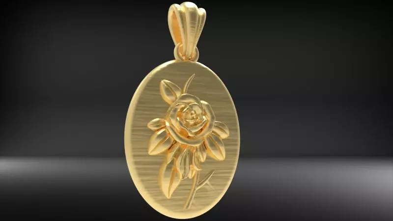 Vintage Golden Rose Flower Pendant Necklace 3D print model_14