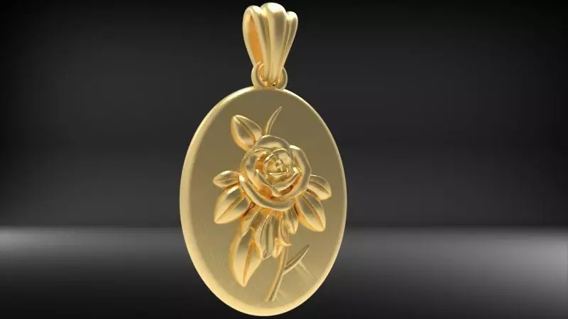 Vintage Golden Rose Flower Pendant Necklace 3D print model_10