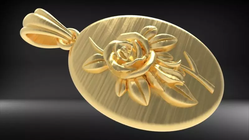 Vintage Golden Rose Flower Pendant Necklace 3D print model_13