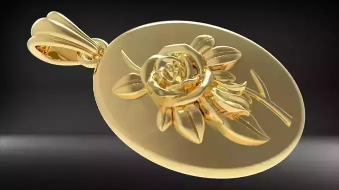 Vintage Golden Rose Flower Pendant Necklace 3D print model
