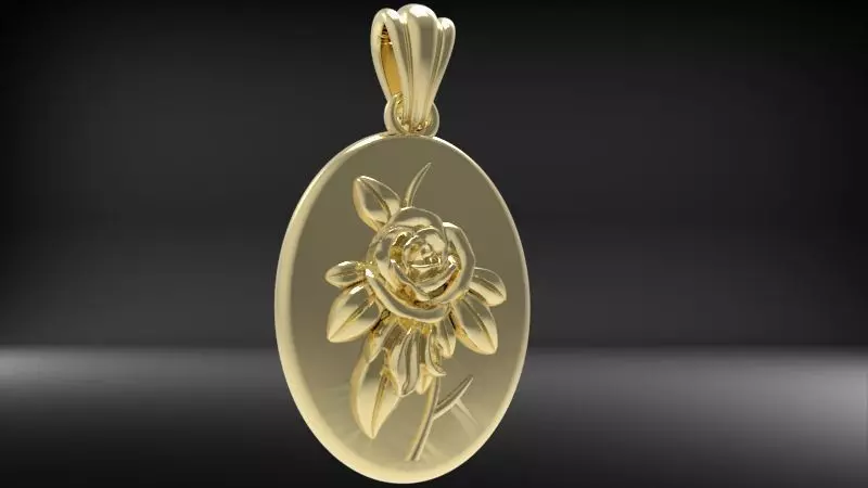 Vintage Golden Rose Flower Pendant Necklace 3D print model_5