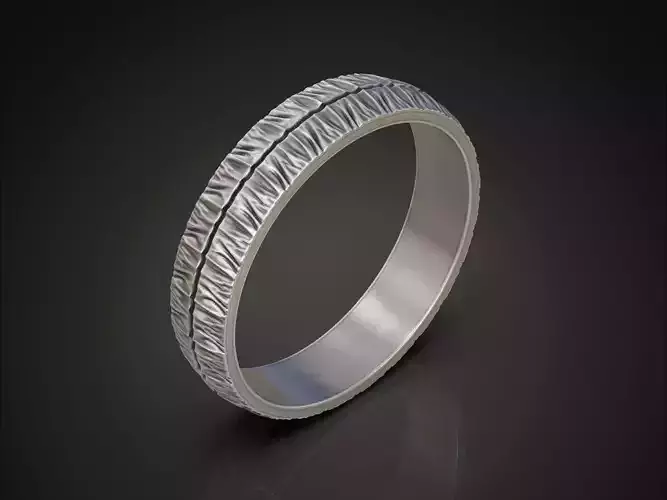 Rugged ring with torn surface folds and asymmetric contour 3D print model